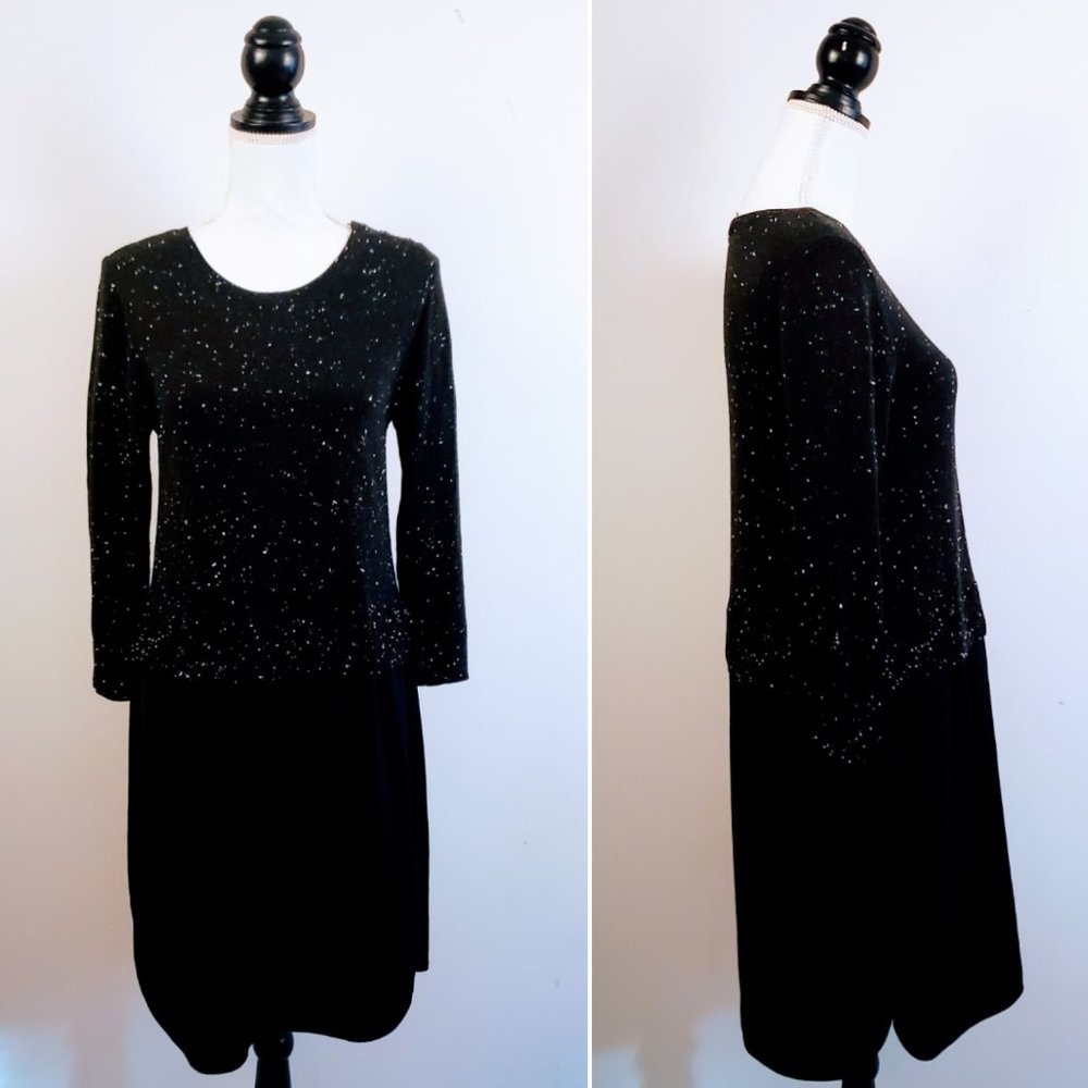 ANN TAYLOR LOFT Sweater Dress, Black White Acrylic Knit Long Sleeve Career, S